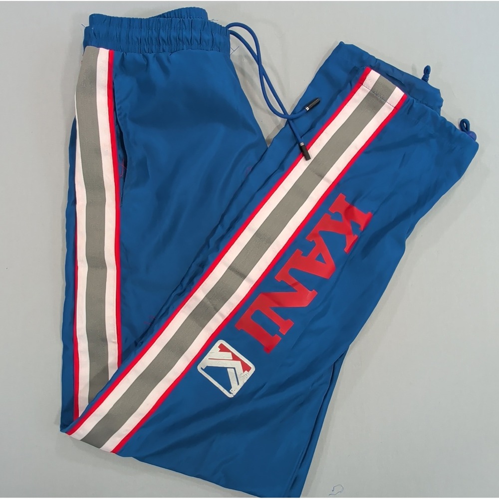 VTG Karl Kani Mens Windbreaker Track Pants Medium Blue 90s Mesh Lined Joggers